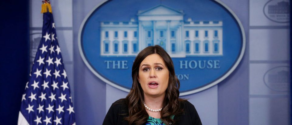 White House Press Secretary Sarah Huckabee Sanders takes questions during a daily briefing at the White House in Washington