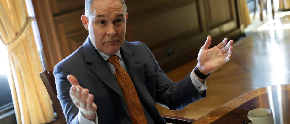 Environmental Protection Agency Administrator Scott Pruitt speaks during an interview for Reuters at his office in Washington, U.S., July 10, 2017. REUTERS/Yuri Gripas