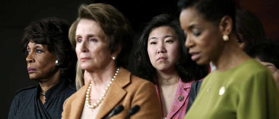 WASHINGTON, DC - FEBRUARY 28: (L-3rd L) U.S. Rep. Maxine Waters (D-CA), House Minority Leader Rep. Nancy Pelosi (D-CA), and Rep. Grace Meng (D-NY) stand during a news conference February 28, 2013 on Capitol Hill in Washington, DC. Pelosi held a news conference to discuss the sequester. (Photo by Alex Wong/Getty Images)