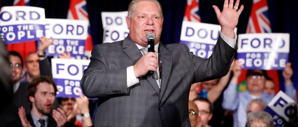 Ontario PC Leader Doug Ford speaks during a pre-election rally in Ottawa