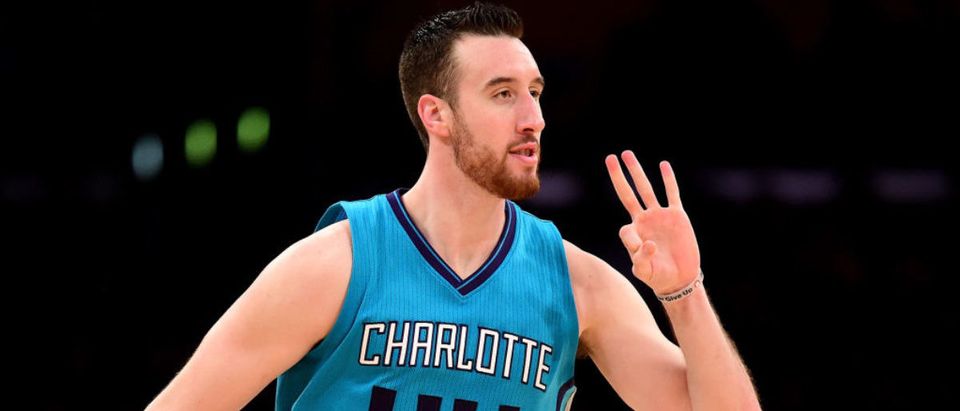 LOS ANGELES, CA - FEBRUARY 28: Frank Kaminsky III #44 of the Charlotte Hornets reacts to his three pointer during a 109-104 win over the Los Angeles Lakers at Staples Center on February 28, 2017 in Los Angeles, California. (Photo by Harry How/Getty Images)