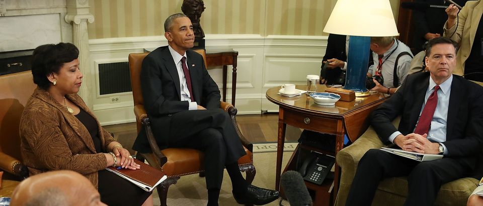 President Obama Meets With Attorney General Lynch And FBI Director Comey In Oval Office