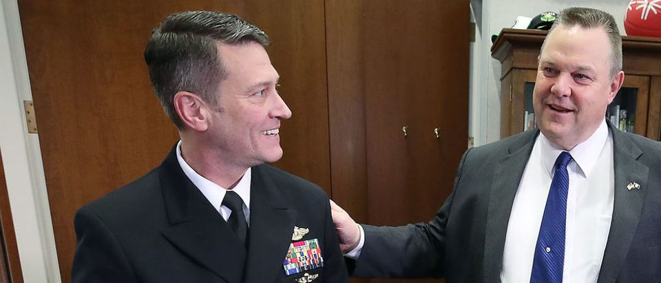 Physician to the President U.S. Navy Rear Admiral Ronny Jackson meets with Sen. Jon Tester (D-MT) in his office in the Hart Senate Office Building on Capitol Hill April 17, 2018 in Washington, DC. President Donald Trump nominated Jackson, his personal doctor at the White House, to be the new Secretary of the Department of Veterans Affairs after Trump fired David Shulkin on March 28. (Photo by Mark Wilson/Getty Images) | OIG: Jackson's 'Unprofessional Behaviors'