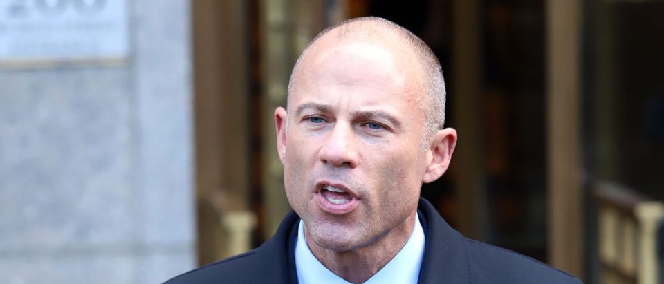 Michael Avenatti holds a press conference after leaving federal court on April 16, 2018 -- ShutterStock J Stone