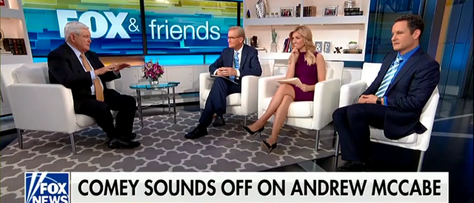 Newt Gingrich Calls Out Comey's Practiced Sincerity 'Almost A Pathological Liar' -Fox & Friends 4-20-18 (Screenshot/Fox News)