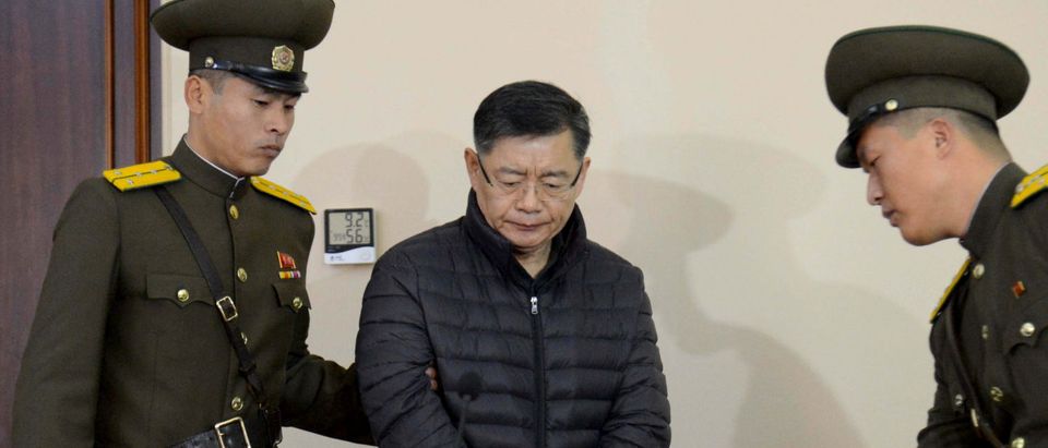 FILE PHOTO - South Korea-born Canadian pastor Hyeon Soo Lim stands during his trial at a North Korean court in this undated photo released by North Korea's Korean Central News Agency (KCNA) in Pyongyang, North Korea on December 16, 2015. REUTERS/KCNA/File Photo