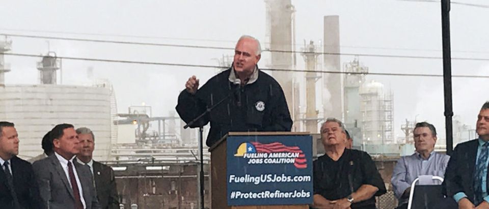 U.S. Rep. Patrick Meehan (R-PA) speaks to oil refining workers, executives and local politicians outside refinery owned by Delta Airlines Inc. in Trainer, Pennsylvania, U.S., October 9, 2017. REUTERS/Jarrett Renshaw | Meehan Resigns From Congress