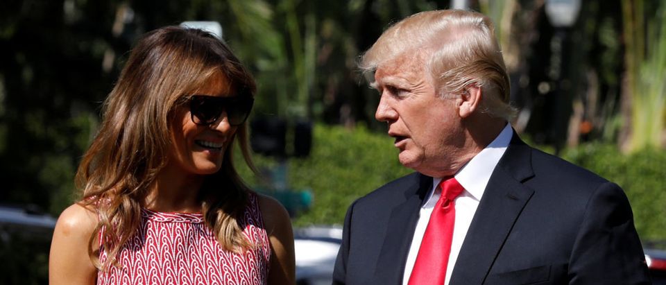 President Donald Trump and first lady Melania Trump arrive for the Easter service at Bethesda-by-the-Sea Episcopal Church in Palm Beach