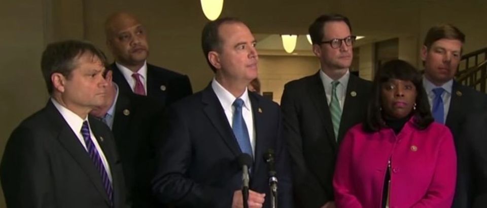 California Rep. Adam Schiff and House Intelligence Committee Democrats. (YouTube screen capture/CNN)