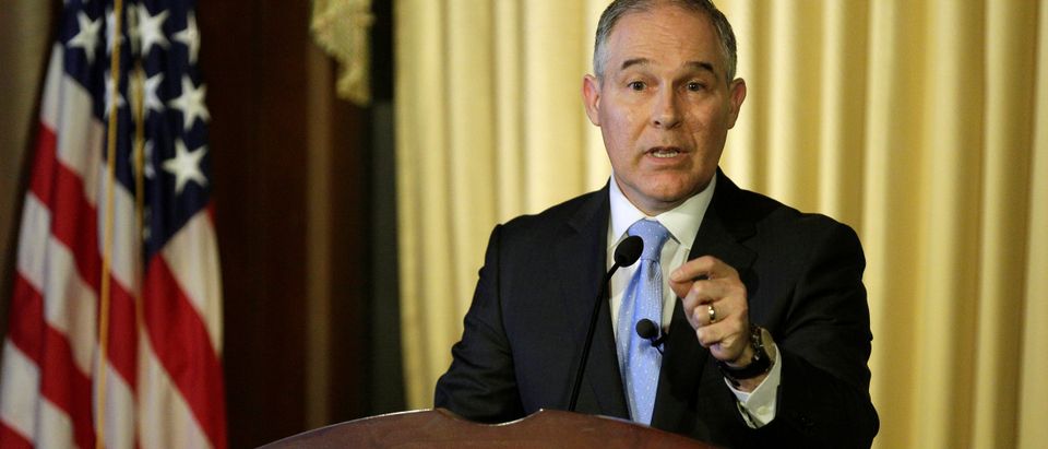 Scott Pruitt, administrator of the Environmental Protection Agency (EPA), speaks to employees of the Agency in Washington