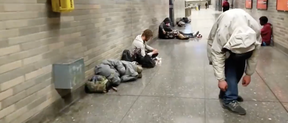 Several people appearing to shoot up drugs at a San Francisco rail station were caught on camera in a video published Friday by Fox News. [Screenshot/Facebook/Public - User: Shannon Gafford/Fox News Digital Originals]