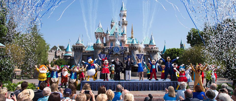 Mickey Mouse and his friends celebrate the 60th anniversary of Disneyland park during a ceremony at Sleeping Beauty Castle featuring Academy Award-winning composer, Richard Sherman and Broadway actress and singer Ashley Brown July 17, 2015 (Photo: Paul Hiffmeyer/Disneyland Resort via Getty Images) | Thieves Pilfer $1M In Disneyland Passes