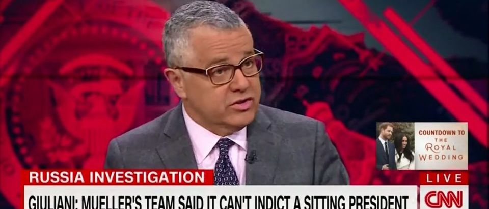 CNN chief legal analyst Jeffrey Toobin said there is a "general consensus" President Donald Trump will not be indicted by special counsel Robert Mueller while he's still in office, on "New Day" Thursday. (Photo: Screenshot/CNN)