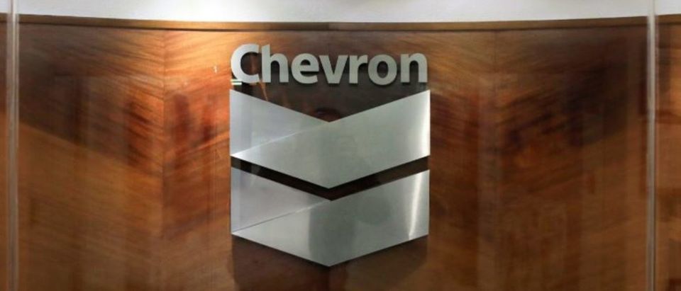 The logo of Chevron is seen at the company's office in Caracas, Venezuela April 25, 2018. REUTERS/Marco Bello