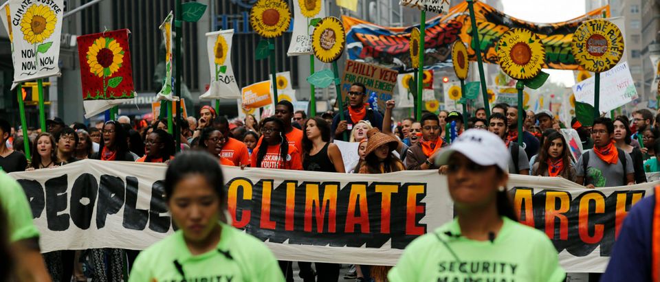 People take part in a march against climate change in New York September 21, 2014. An international day of action on climate change brought tens of thousands onto the streets of New York on Sunday, with organizers predicting the biggest protest on the issue for five years. REUTERS/Eduardo Munoz
