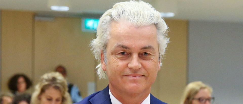Dutch anti-Islam politician Geert Wilders appears in court for his appeal against a conviction for inciting discrimination accusing prosecutors of trying to destroy his right to free speech, in Amsterdam, Netherlands, May 17, 2018. REUTERS/Francois Walschaerts