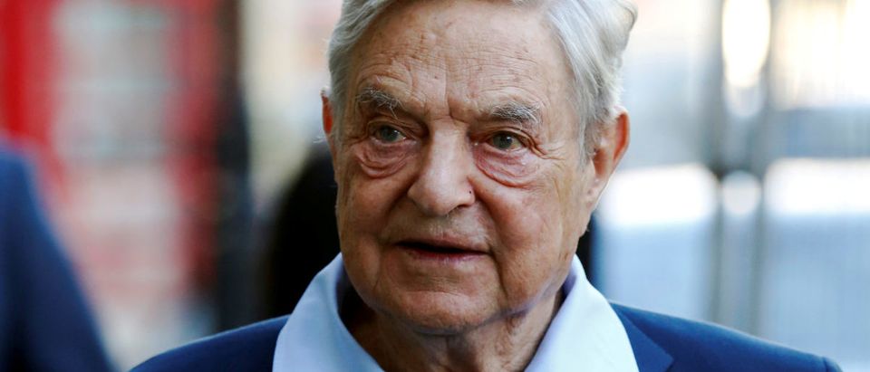 Business magnate George Soros arrives to speak at the Open Russia Club in London