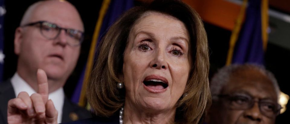 House Minority Leader Nancy Pelosi speaks during a news conference with Democratic leaders on opposition to government shutdown on Capitol Hill in Washington, U.S., Jan. 19, 2018. (REUTERS/Yuri Gripas)