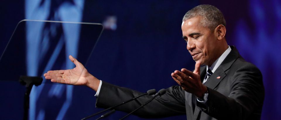 Former U.S. President Barack Obama delivers his keynote speech to the Montreal Chamber of Commerce in Montreal