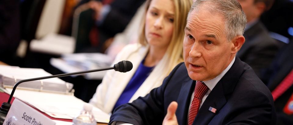 EPA Administrator Scott Pruitt testifies before the House Appropriations Committee Subcommittee on Interior, Environment, and Related Agencies Subcommittee on Capitol Hill in Washington, U.S., April 26, 2018. REUTERS/Aaron P. Bernstein
