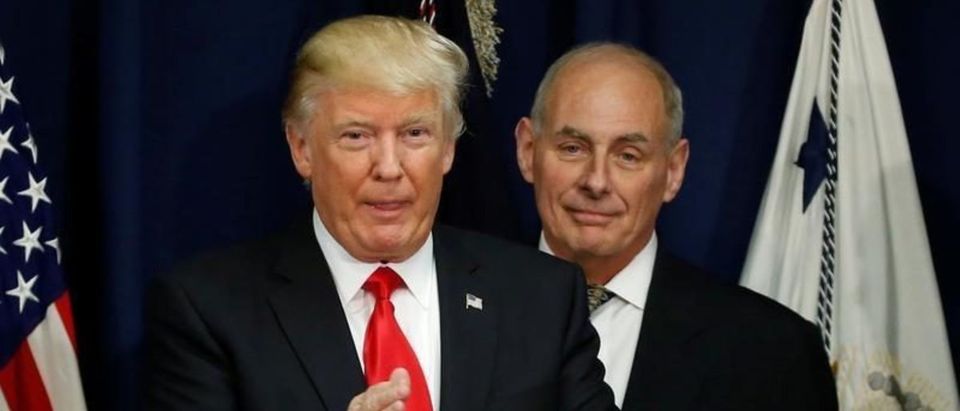 U.S. President Donald Trump applauds after a ceremonial swearing-in for U.S. Homeland Security Secretary John Kelly at Homeland Security headquarters in Washington, U.S., January 25, 2017. REUTERS/Jonathan Ernst | John Kelly Comments On Russia Probe