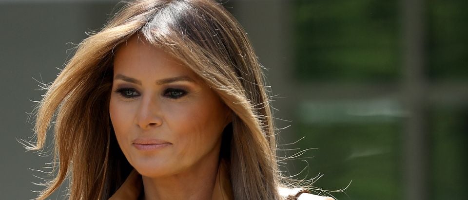 WASHINGTON, DC - MAY 07: U.S. first lady Melania Trump arrives in the Rose Garden to speak at the White House May 7, 2018 in Washington, DC. Trump outlined her new initiatives, known as the Be Best program, as first lady during the event. (Photo by Win McNamee/Getty Images)