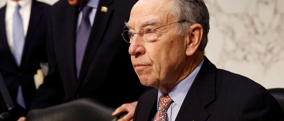 Chairman of the Senate Judiciary Committee Chuck Grassley (R-IA) prepares for a hearing about legislative proposals to improve school safety in the wake of the mass shooting at the high school in Parkland, Florida, on Capitol Hill in Washington, U.S., March 14, 2018. REUTERS/Joshua Roberts