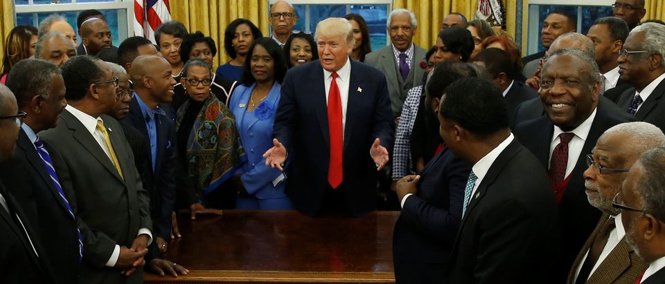 Trump welcomes the leaders of dozens of historically black colleges and universities (HBCU) in the Oval Office at the White House in Washington