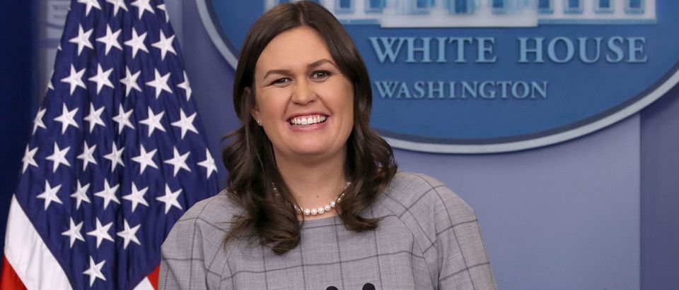 White House press secretary Sarah Huckabee Sanders conducts a news conference in the Brady Press Briefing Room at the White House January 3, 2018 in Washington, D.C. (Photo by Chip Somodevilla/Getty Images)