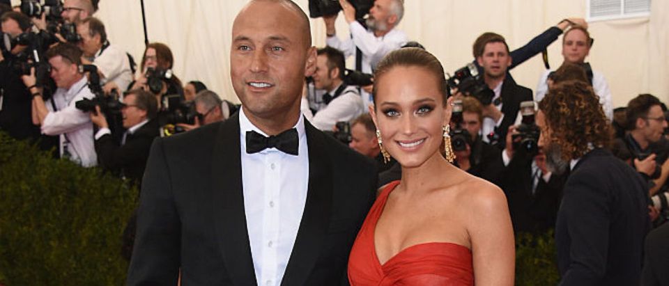 Derek Jeter (L) and Hannah Davis attend the 'China: Through The Looking Glass' Costume Institute Benefit Gala at the Metropolitan Museum of Art on May 4, 2015 in New York City. (Photo by Larry Busacca/Getty Images)