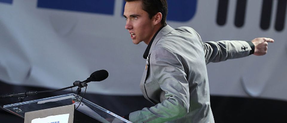 WASHINGTON, DC - MARCH 24: Marjory Stoneman Douglas High School student David Hogg speaks during the March for Our Lives rally on March 24, 2018 in Washington, DC. More than 800 March for Our Lives events, organized by survivors of the Parkland, Florida school shooting on February 14 that left 17 dead, are taking place around the world to call for legislative action to address school safety and gun violence. (Photo by Mark Wilson/Getty Images)