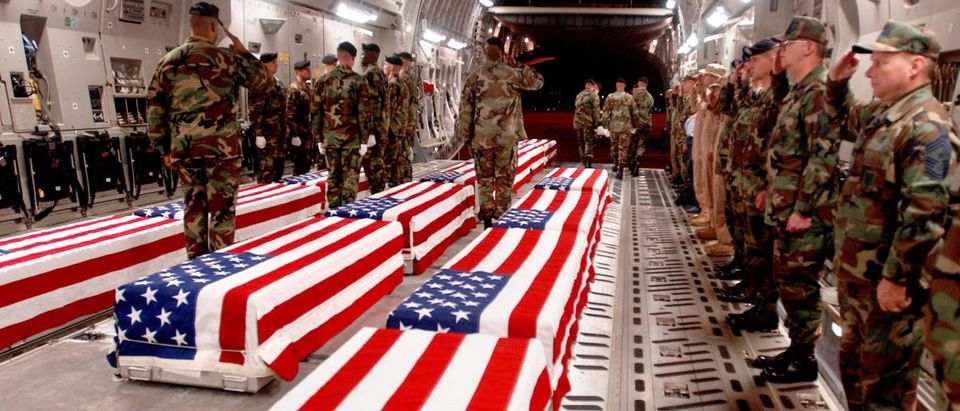 Coffins of U.S. military personnel.