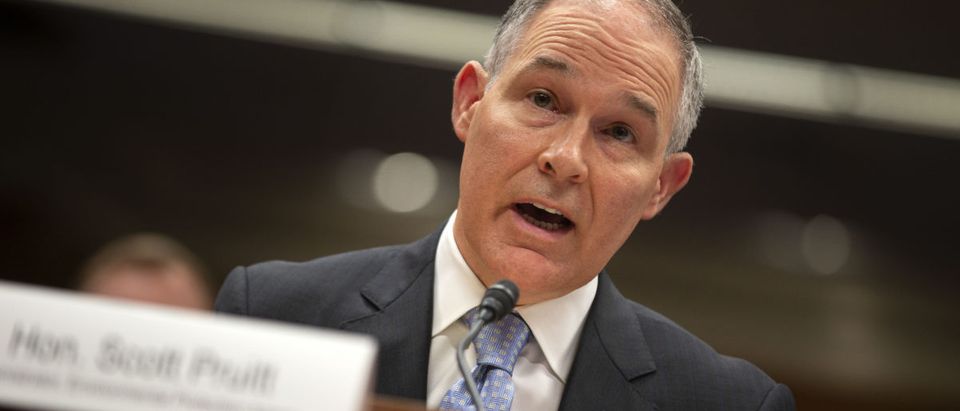 EPA Administrator Pruitt testifies before a Senate Appropriations Subcommittee hearing on the proposed budget for the Environmental Protection Agency on Capitol Hill in Washington