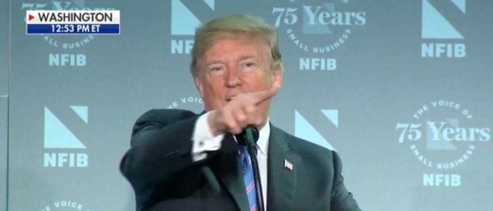 President Donald Trump speaks at an NFIB meeting Tuesday, June 19, 2018. (Photo: Screenshot/Fox News)