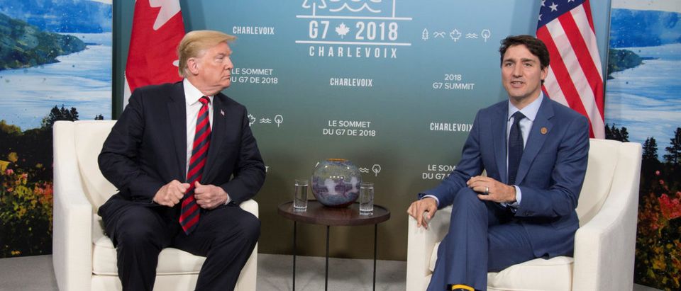 Canada's Prime Minister Justin Trudeau meets with U.S. President Donald Trump during the G7 Summit in the Charlevoix town of La Malbaie, Quebec