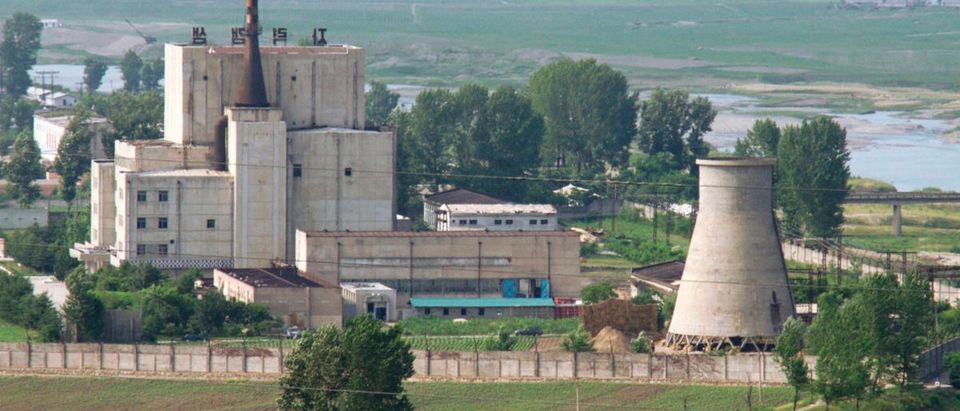 A North Korean nuclear plant is seen before demolishing a cooling tower in Yongbyon
