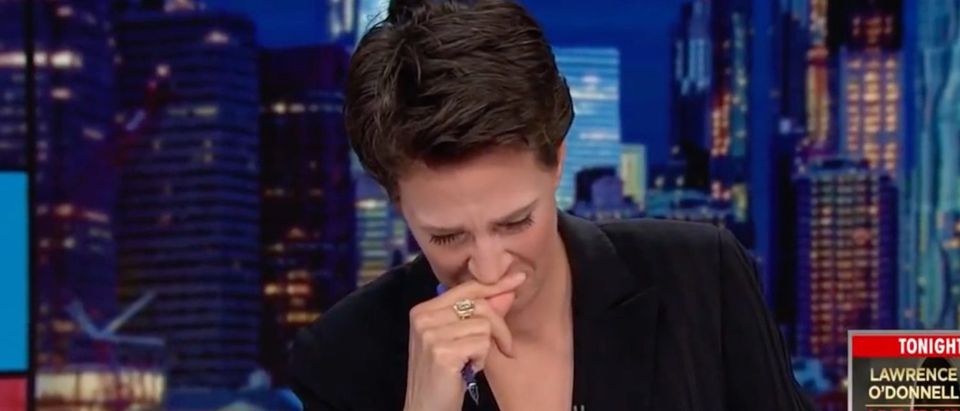Rachel Maddow breaks down during live broadcast./Screenshot/MSNBC