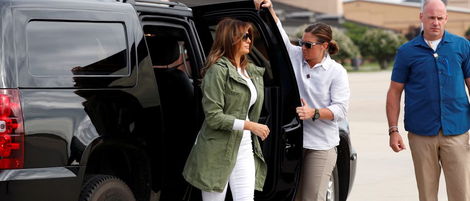 U.S. first lady Melania Trump arrives at Joint Base Andrews, Maryland, U.S., prior to departing for Texas near the U.S.-Mexico border June 21, 2018. REUTERS/Kevin Lamarque - RC1D4E7C9780