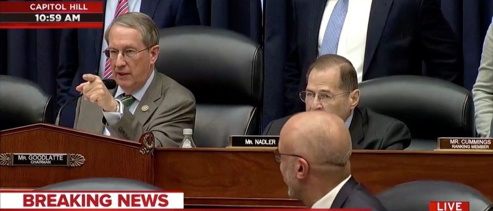 Bob Goodlatte speaks during a joint House oversight and judiciary hearing on Thursday, July 12, 2018. (Photo: Screenshot/MSNBC)