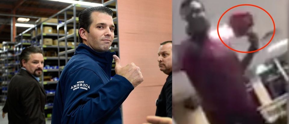 LAS VEGAS, NV - NOVEMBER 03: Donald Trump Jr. gives a thumbs-up after a get-out-the-vote rally for his father, Republican presidential nominee Donald Trump, at Ahern Manufacturing on November 3, 2016 in Las Vegas, Nevada. Trump Jr. urged people to vote for his father during early voting, which ends on November 4 in the battleground state, and on Election Day November 8. (Photo by David Becker/Getty Images)