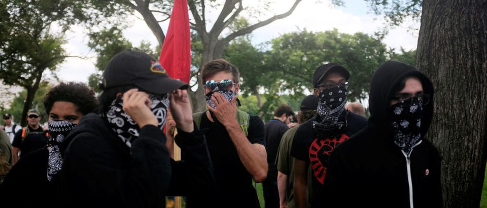 Members of Antifa gather at the fringes of the Mother of All Rallies on the National Mall in Washington, U.S., September 16, 2017. REUTERS/James Lawler Duggan