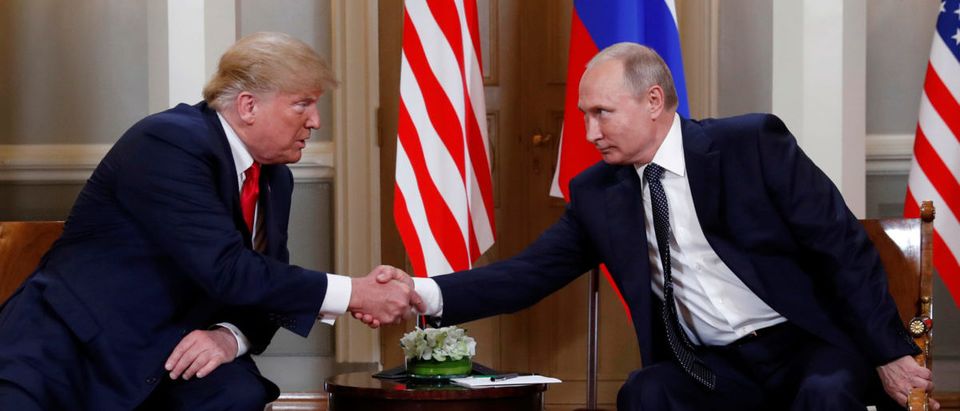 U.S. President Donald Trump meets with Russian President Vladimir Putin in Helsinki, Finland, July 16, 2018. REUTERS/Kevin Lamarque