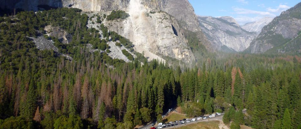 Handout photo of the southeast face of El Capitan granite monolith in Yosemite National Park is seen after another rockfall injured a second person a day after a British climber was killed by a rockfall at Yosemite National Park