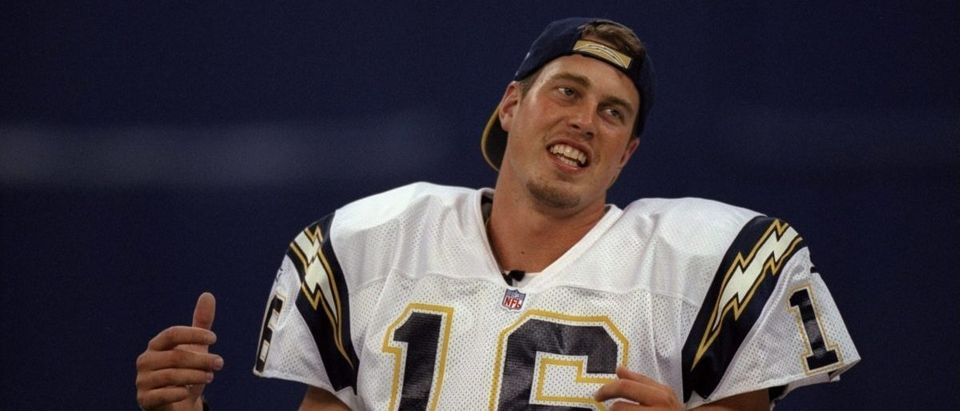 22 Aug 1998: Quarterback Ryan Leaf #16 of the San Diego Chargers standing around talking before the pre-season game against the Indianapolis Colts at the RCA Dome in Indianapolis, Indiana. The Chargers defeated the Colts 33-3. Mandatory (Credit: Jamie Squ/Getty Images)