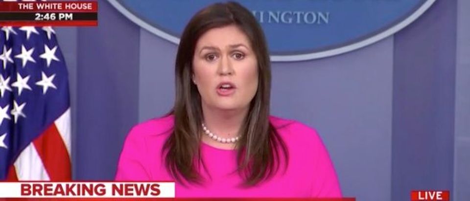 White House press secretary Sarah Sanders responds to a question during a press briefing Monday, July 23, 2018, in Washington. (Photo: Screenshot/MSNBC)