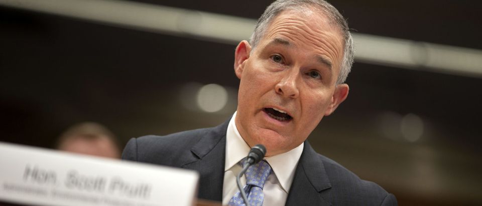 EPA Administrator Scott Pruitt testifies before a Senate Appropriations Interior, Environment, and Related Agencies Subcommittee hearing on the proposed budget estimates and justification for FY2019 for the Environmental Protection Agency on Capitol Hill in Washington, U.S., May 16, 2018. (REUTERS/Al Drago/File Photo)