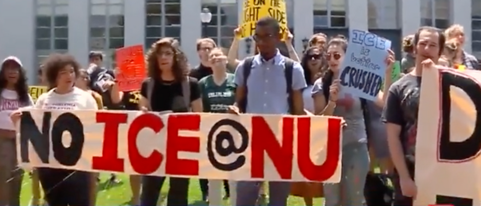 Protests at Northeastern University (YouTube screenshot 7/11/2018,