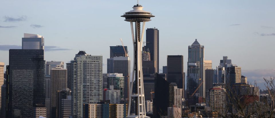 The Space Needle is seen on the skyline of Seattle