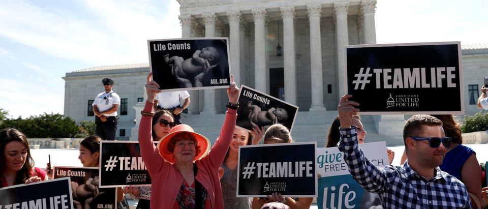 Abortion rights opponents demonstrate outside the U.S. Supreme Court in Washington