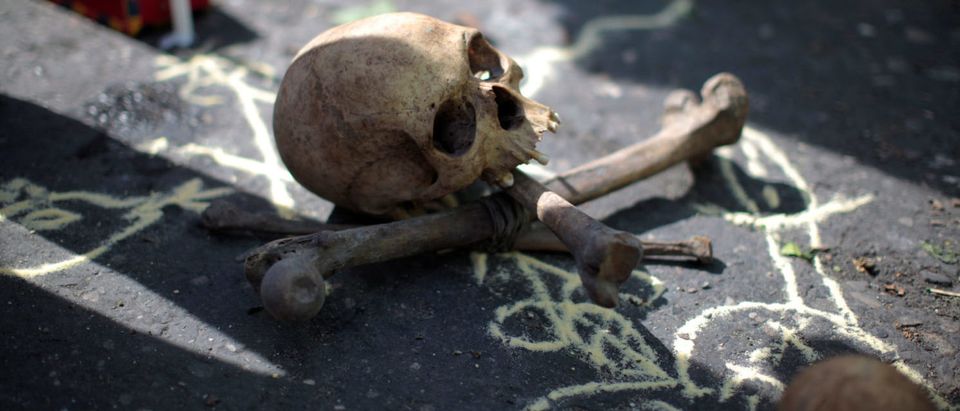 A skull and bones for a voodoo ritual are pictured before a protest against the results of the presidential election in Port-au-Prince, Haiti, December 16, 2016. REUTERS/Andres Martinez Casares